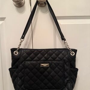 Jones New York Black Quilted Shoulder Bag with Silver Chain Accents